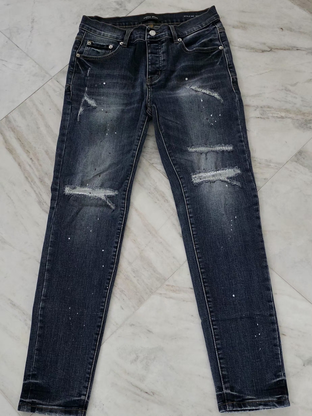 Purple Mens Distressed Low Rise Slim Leg Size 32